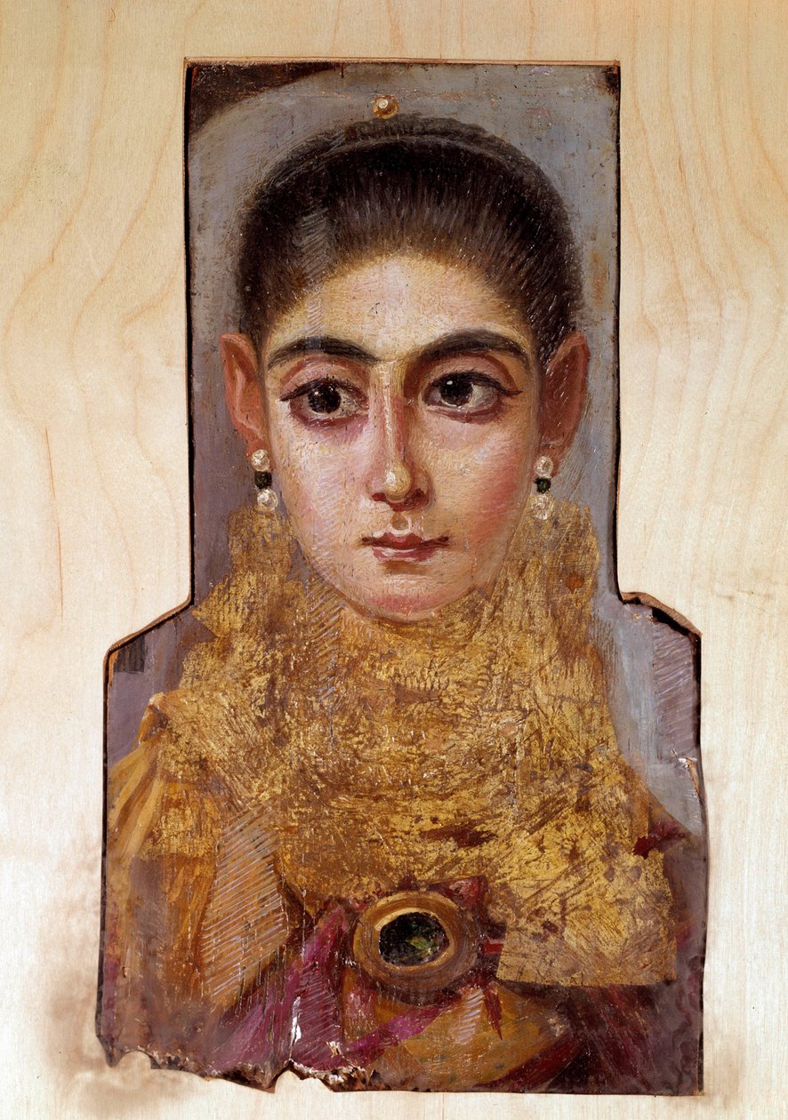 Sztuka koptyjska: młoda kobieta o imieniu Fajum (Fajum) (ok. 160 ne) Malowanie woskiem na drewnie. Paryż, Luwr autorstwa Coptic