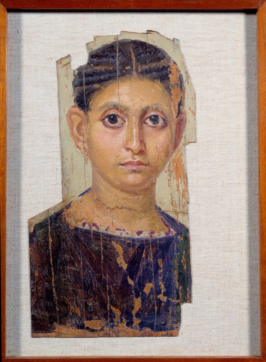 Starożytności egipskiej: portret mumii żeńskiej na drewnie. Z Fajumu (Fajum). III wiek naszej ery. CIEMNY. 0,32x0,18 m Paryż, musee du Louvre autorstwa Coptic