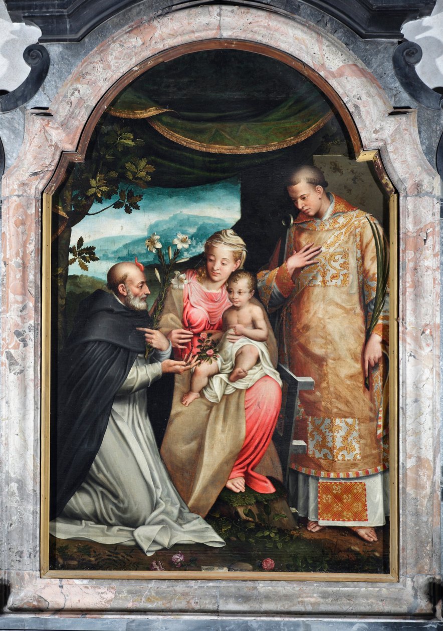 Dziewica z Dzieciątkiem między św. Wincentym Ferrierem (1350-1419) a św. autorstwa Coriolano Malagavazzo