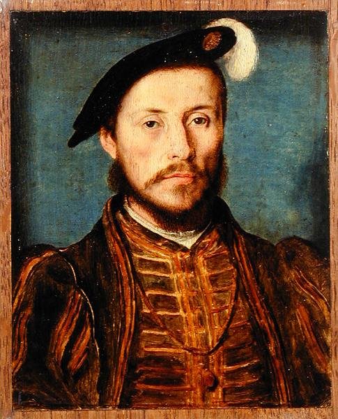 Portret mężczyzny w piórkowej czapce (olej na panelu) autorstwa Corneille de Lyon