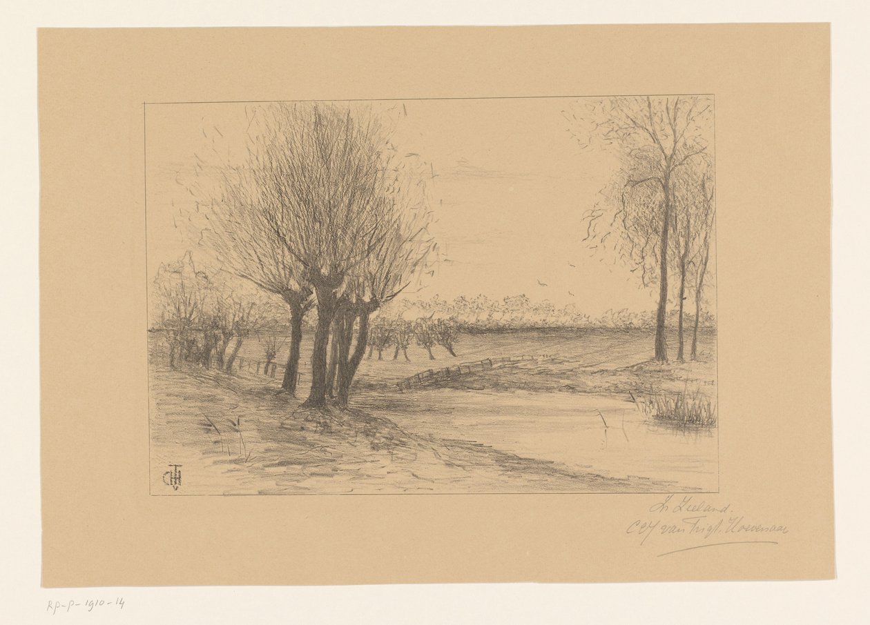 Łąka z wierzbami głuchymi W Zelandii (tytuł na obiekcie) autorstwa Cornelia Christina Johanna van Trigt Hoevenaar (signed by artist)