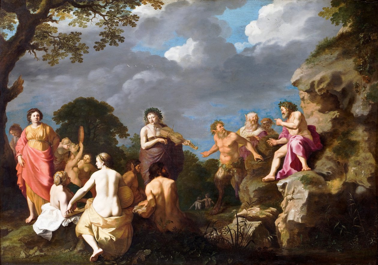 Konkurs muzyczny między Apollo i Marsjas autorstwa Cornelis van Poelenburch