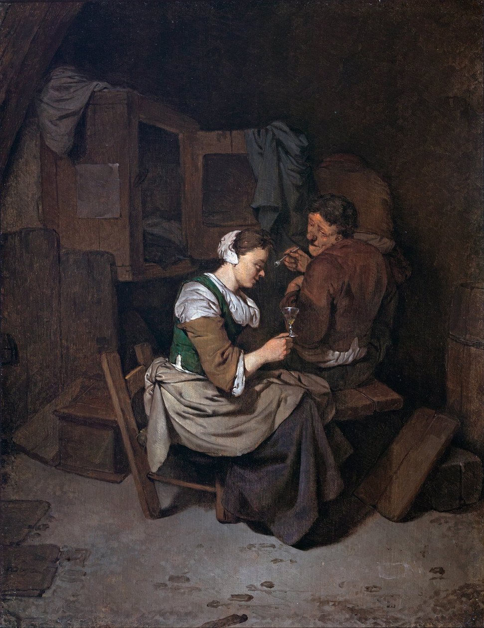 Kobieta z kieliszkiem i dwoma chłopami autorstwa Cornelis Pietersz Bega