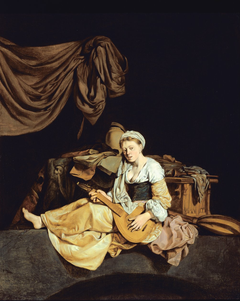 Młoda kobieta grająca na mandolinie autorstwa Cornelis Pietersz Bega
