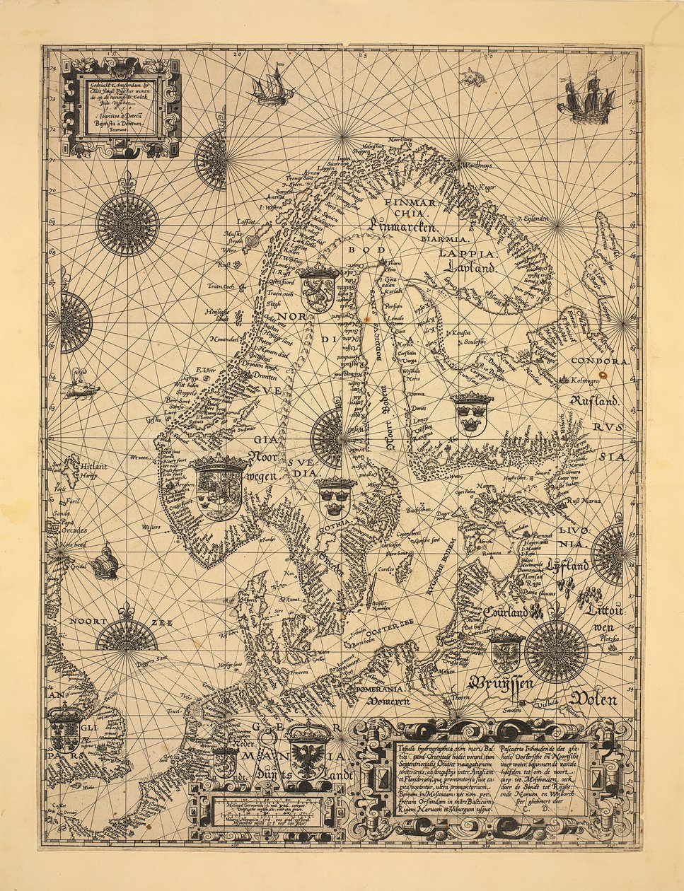 Mapa została opublikowana w Amsterdamie (1610) i przedstawia Skandynawię, Norwegię autorstwa Cornelis Doedsz