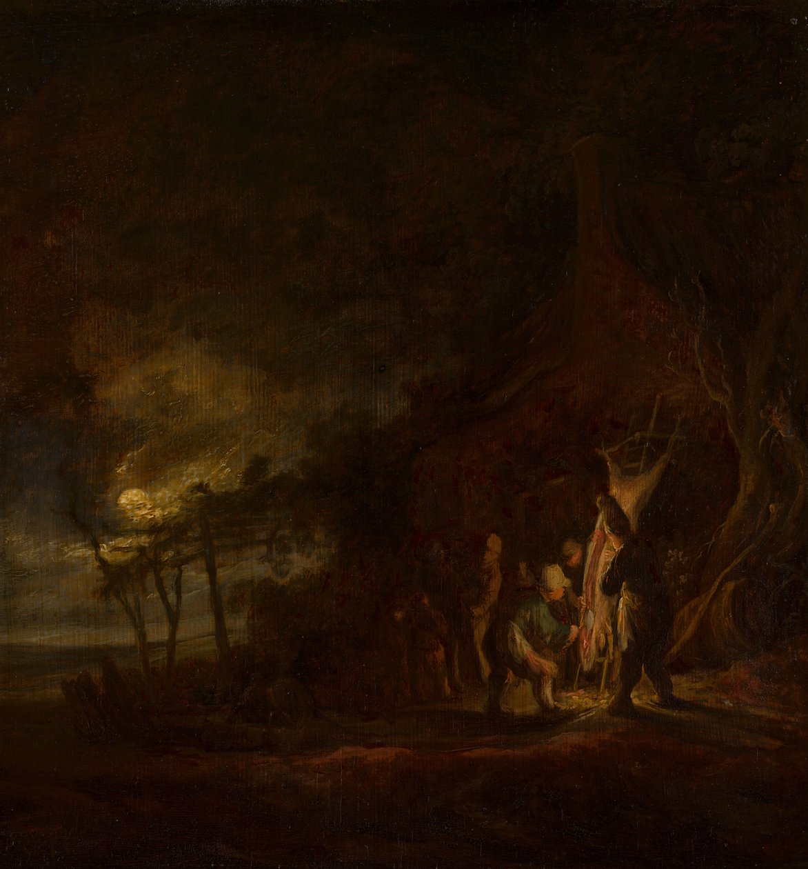 Zarżnięta świnia w księżycowym krajobrazie autorstwa Cornelis Symonsz van der Schalcke