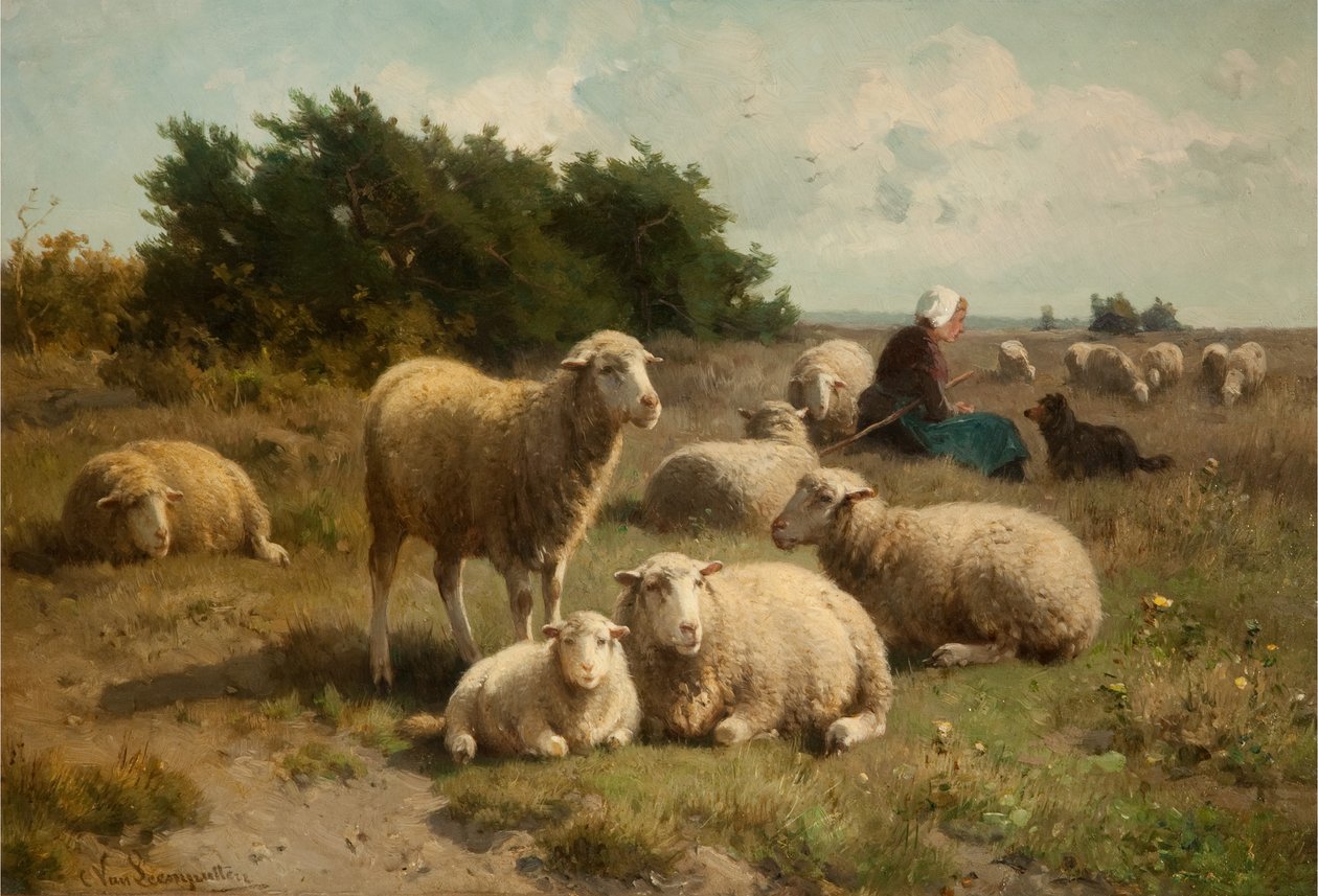 Pejzaż holenderski z pasterką autorstwa Cornelis van Leemputten