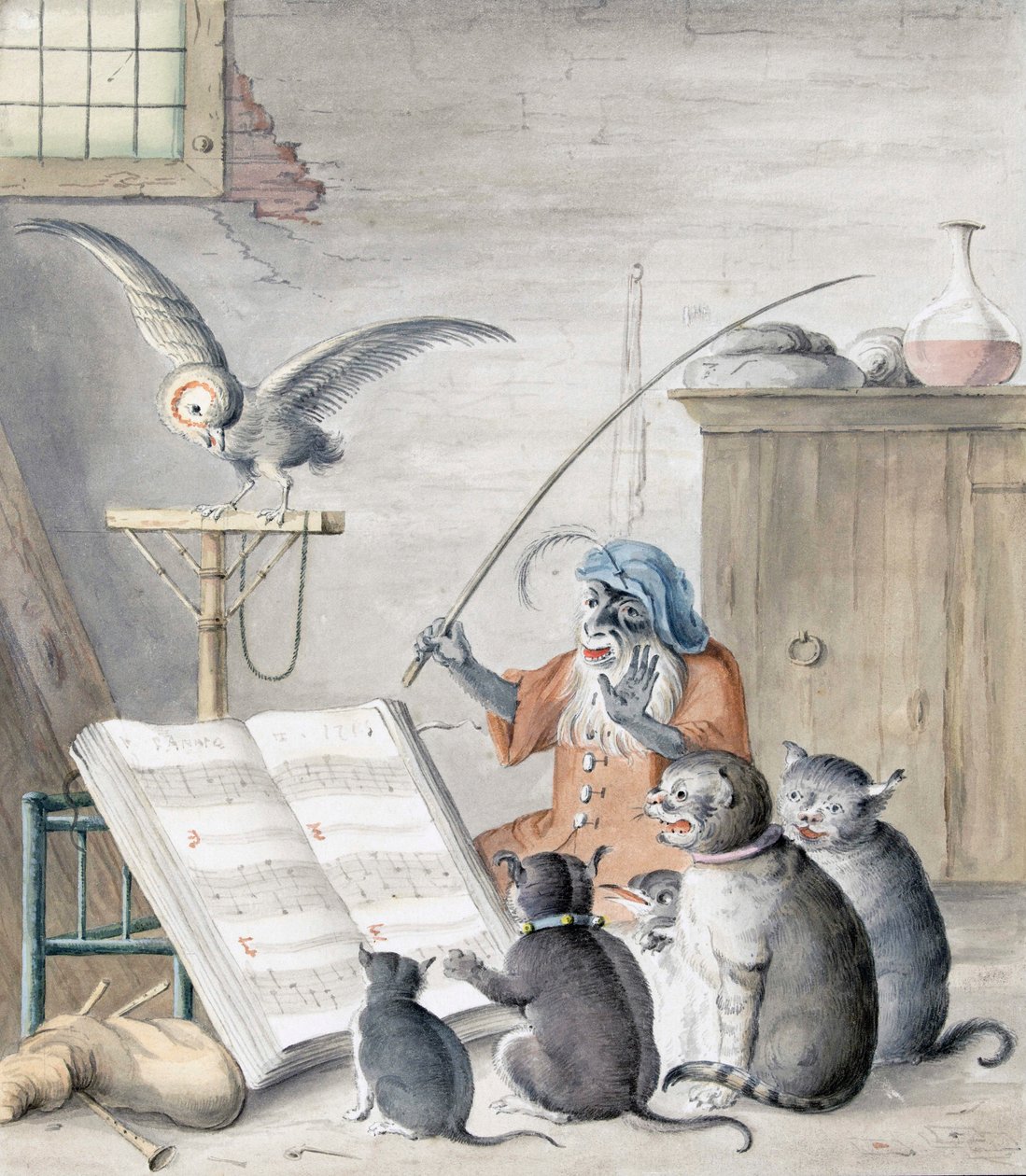 Koncert kotów (grawerowanie) autorstwa Cornelis (after) Saftleven