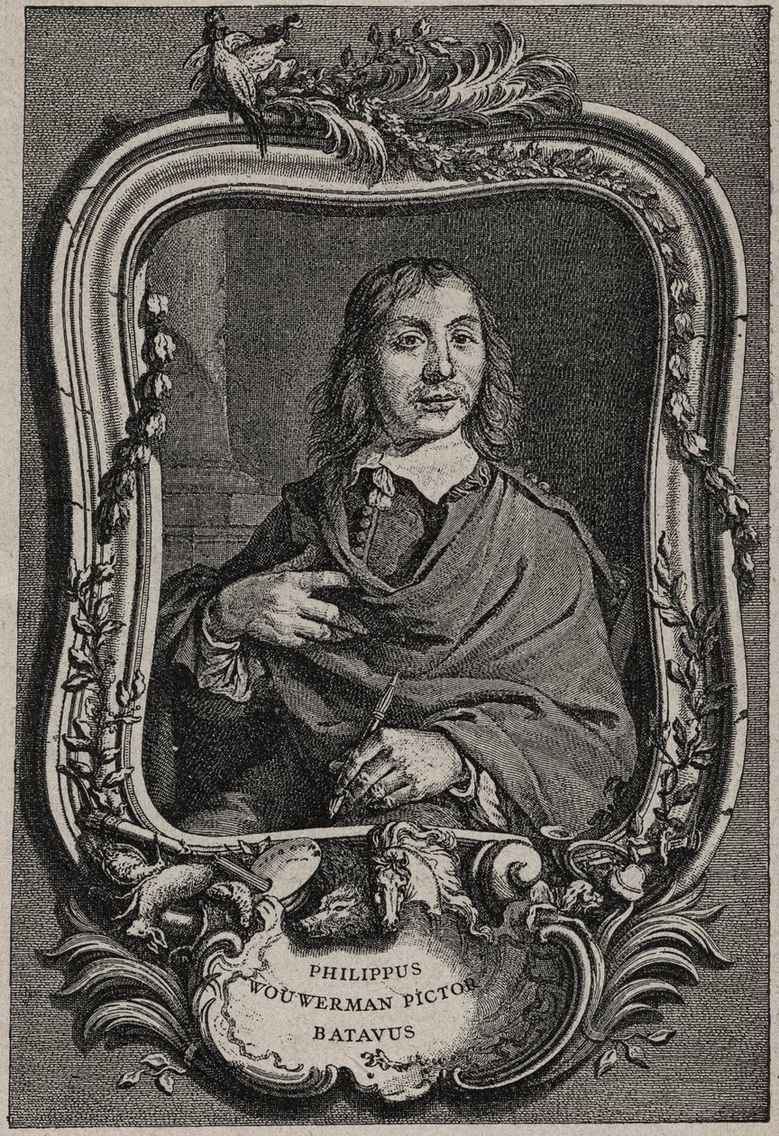 Portret Philipsa Wouwermana lub Philippusa Wouwermansa 1619-1668 Holenderski malarz - rycina Nicolas-Gabriel Dupuis wg Cornelisa Visschera autorstwa Cornelis (after) Visscher