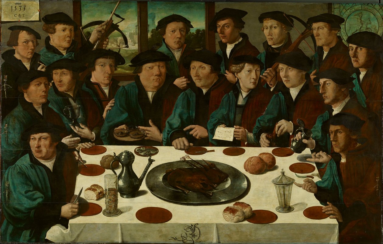 Niderlandzki:  De Braspenningsmaaltijd Bankiet członków amsterdamskiej Kuszniczej Gwardii Obywatelskiej.

 Tytuł(y) alternatywny(e):  
Holenderski:  De Braspenningsmaaltijd Banquet of Squad D of the Crossbow Civic Guards, "The Braspenning Banquet". autorstwa Cornelis Anthonisz.
