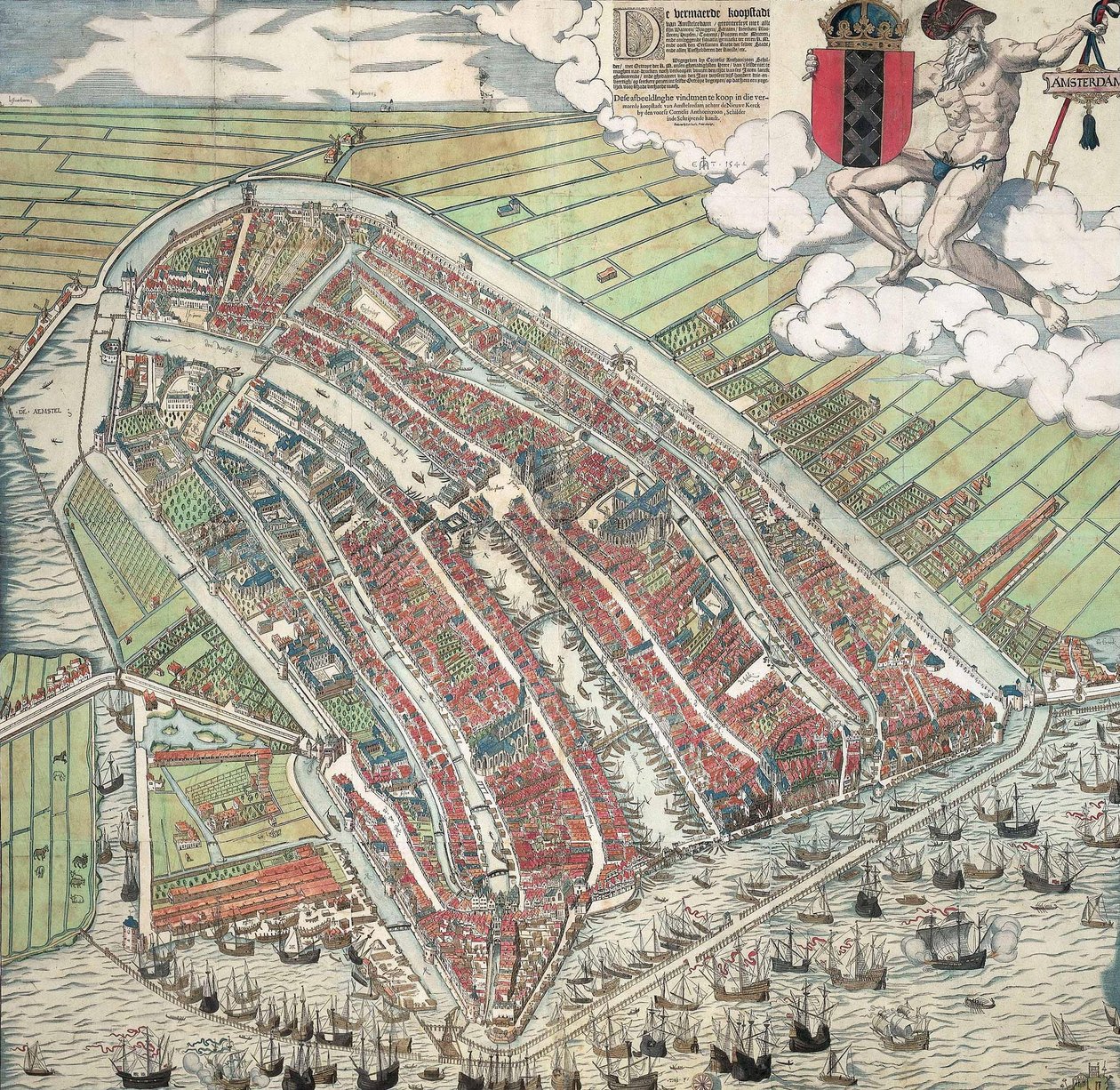 niemiecki: Die berühmte Handelsstadt Amsterdam
niderlandzki: De vermaerde koopstadt van Amstelredam autorstwa Cornelis Anthonisz.