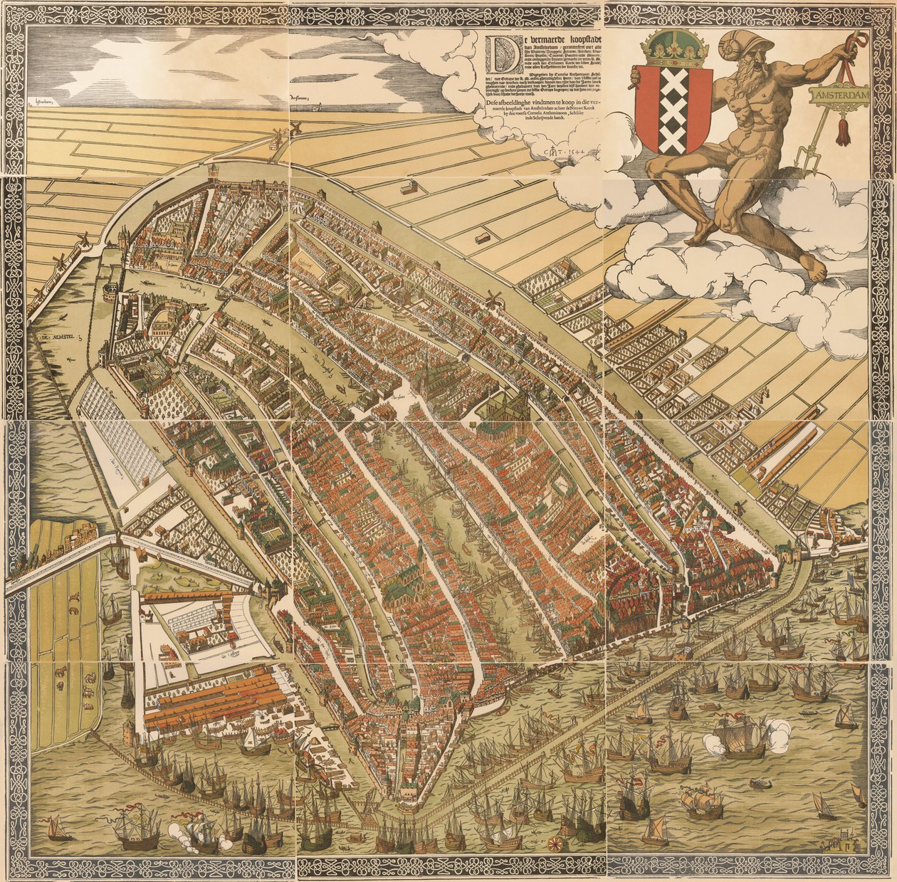Wielka mapa Amsterdamu z 1544 roku autorstwa Kornelisa Antoniszoona... należąca do piątej części historii Amsterdamu / J. Ter Gouw, sfotografowana na podstawie oryginalnej... autorstwa Cornelis Anthonisz.