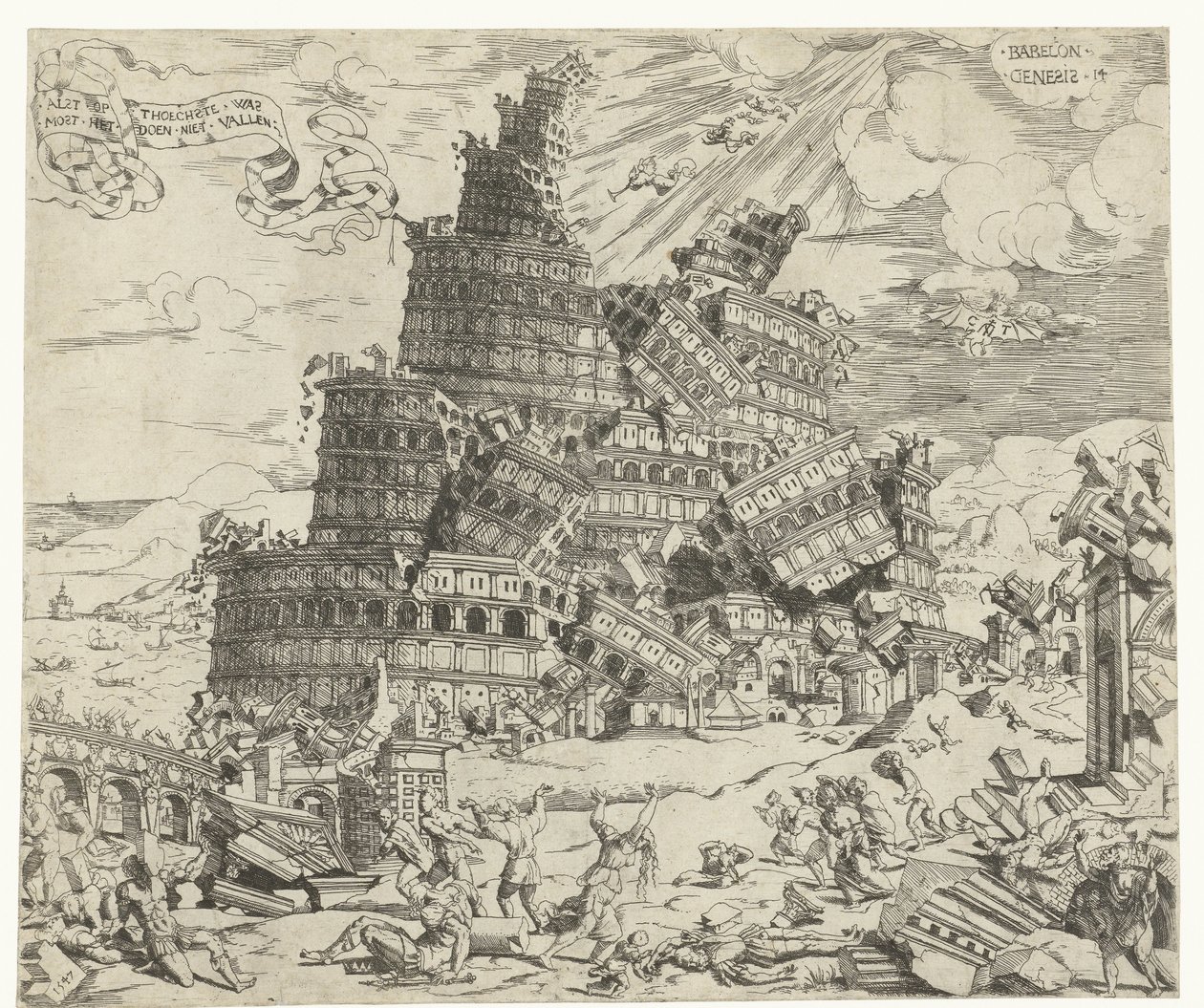 Upadek wieży Babel autorstwa Cornelis Anthonisz.