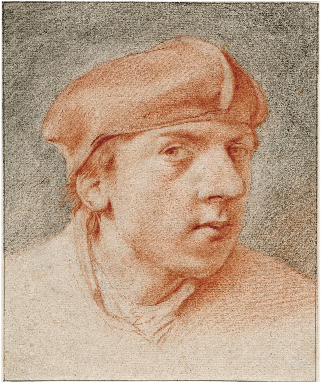 „Autoportret au beret” (Autoportret z beretem) Sanguine de Cornelis Pietersz Bega (1631/2-1664) Dom Rembrandta, Amsterdam autorstwa Cornelis Pietersz Bega