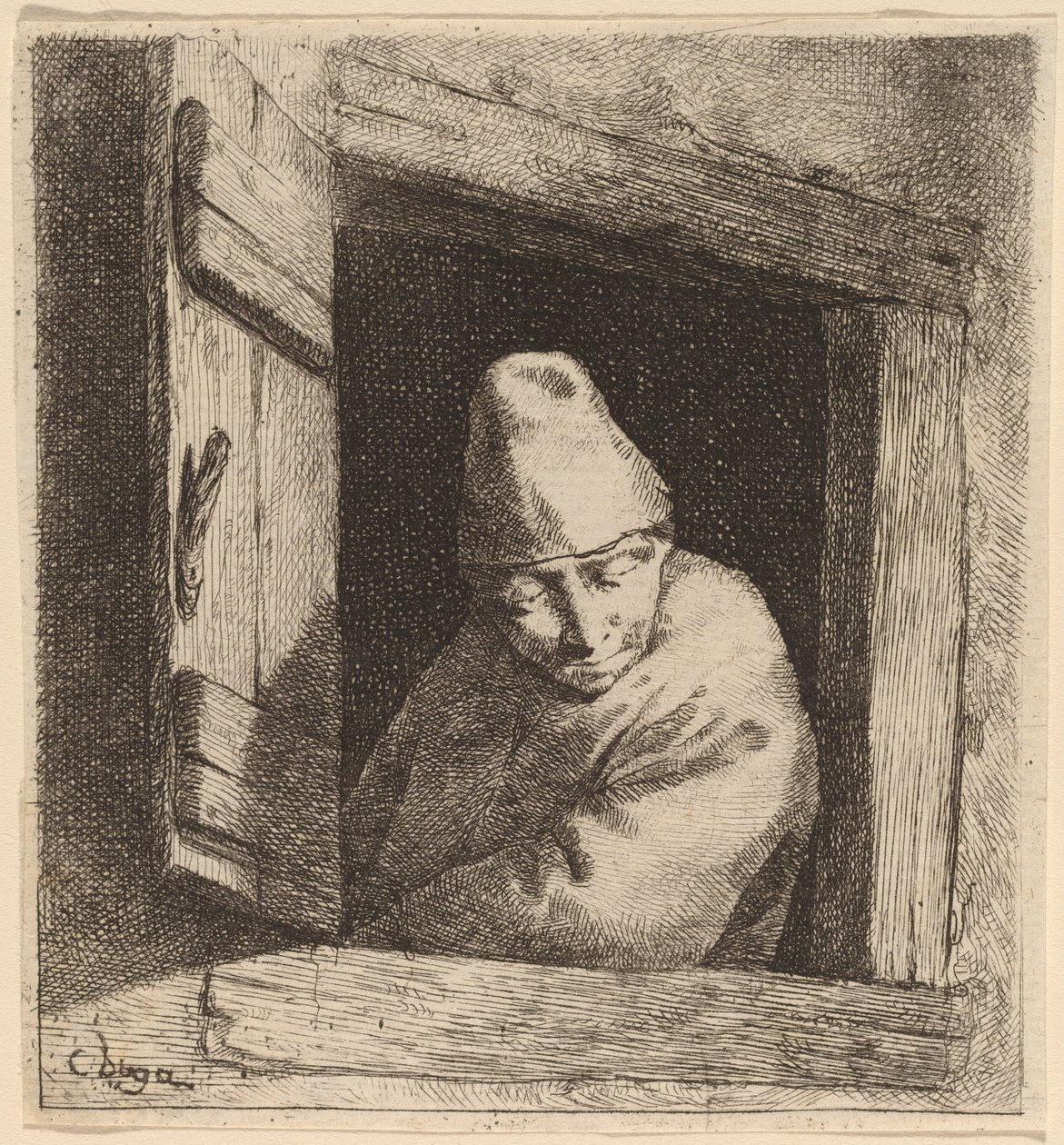 Chłop w oknie autorstwa Cornelis Pietersz Bega