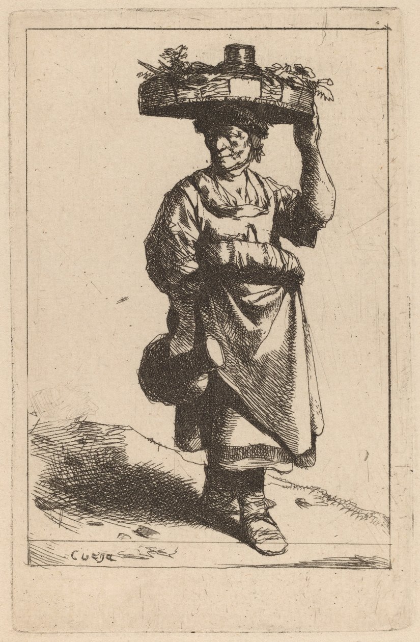 Kobieta niosąca kosz autorstwa Cornelis Pietersz Bega
