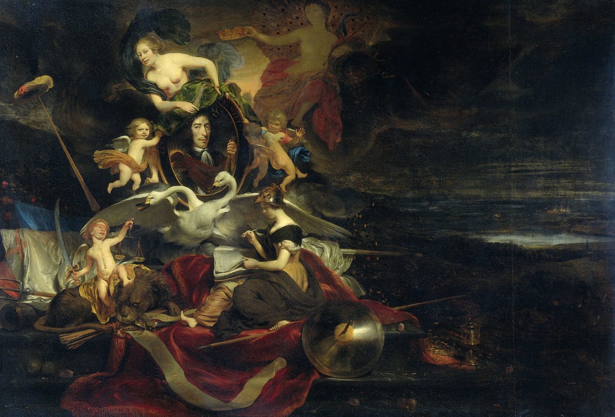 Alegoria holenderskiego najazdu na Medway (1667), z portretem Cornelisa de Witt autorstwa Cornelis Bisschop