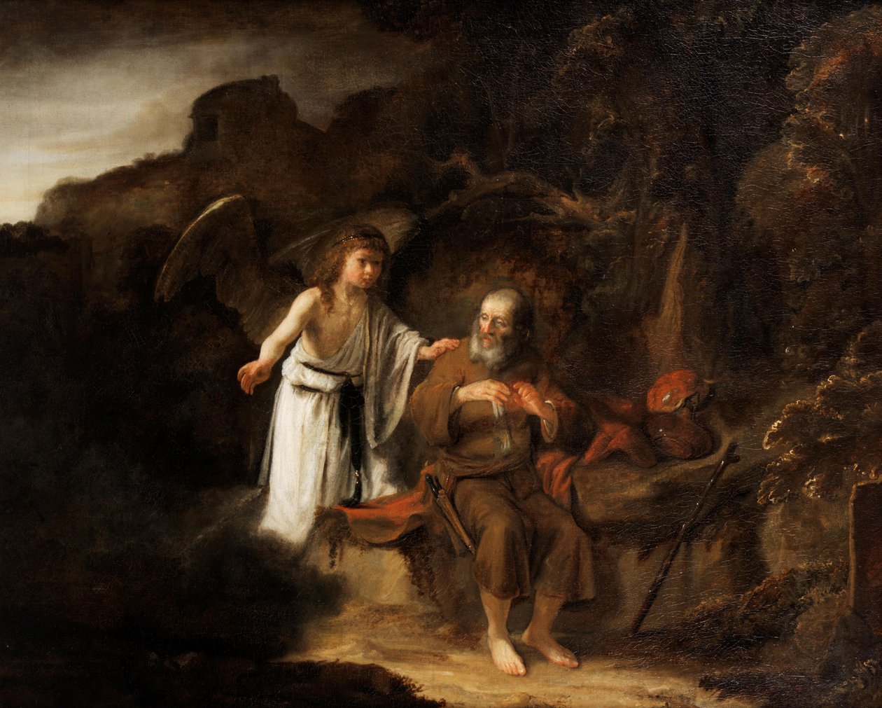 Niderlandzki:  Landschap met Elia en de engel Krajobraz z Eliaszem i aniołem autorstwa Cornelis Bisschop