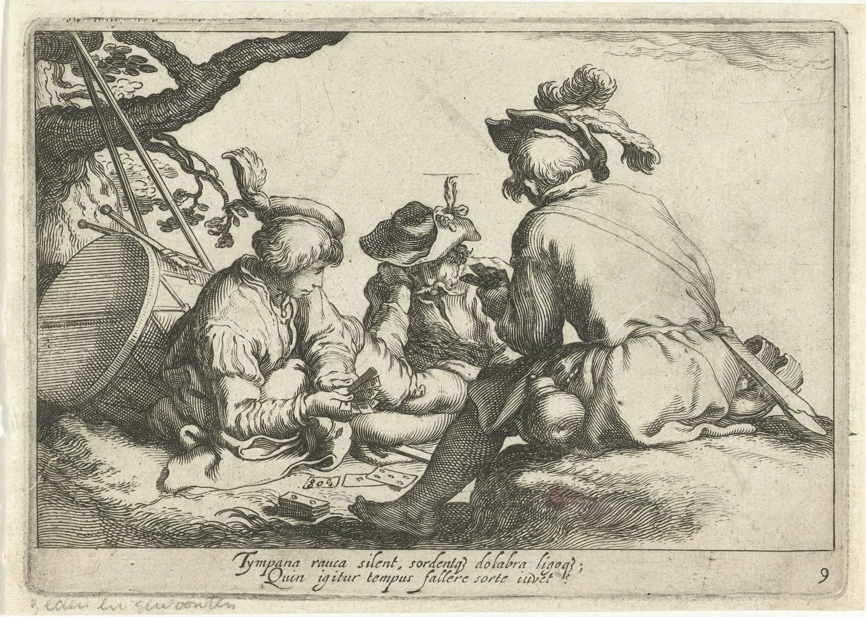 Żołnierze grający w karty Sceny duszpasterskie (tytuł serii) Otia delectant (tytuł serii) autorstwa Cornelis Bloemaert (II)