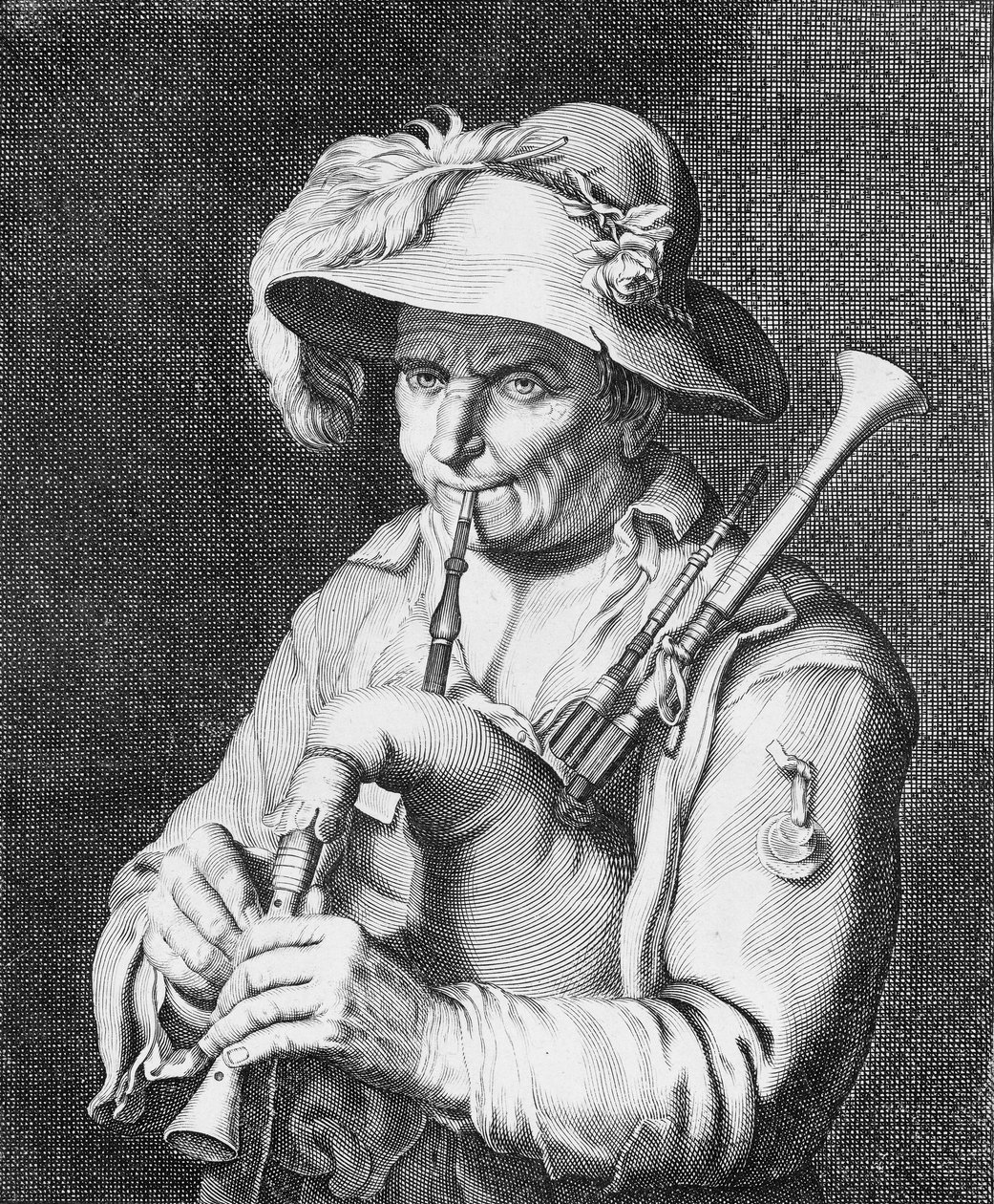 Człowiek grający na dudach, XVII wiek. autorstwa Cornelis Bloemaert