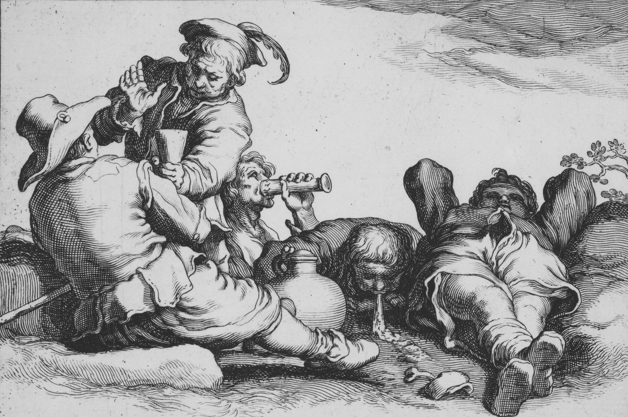 Picie chłopskie, z cyklu Szesnaście Chłopskich Przedmiotów, XVII wiek. autorstwa Cornelis Bloemaert
