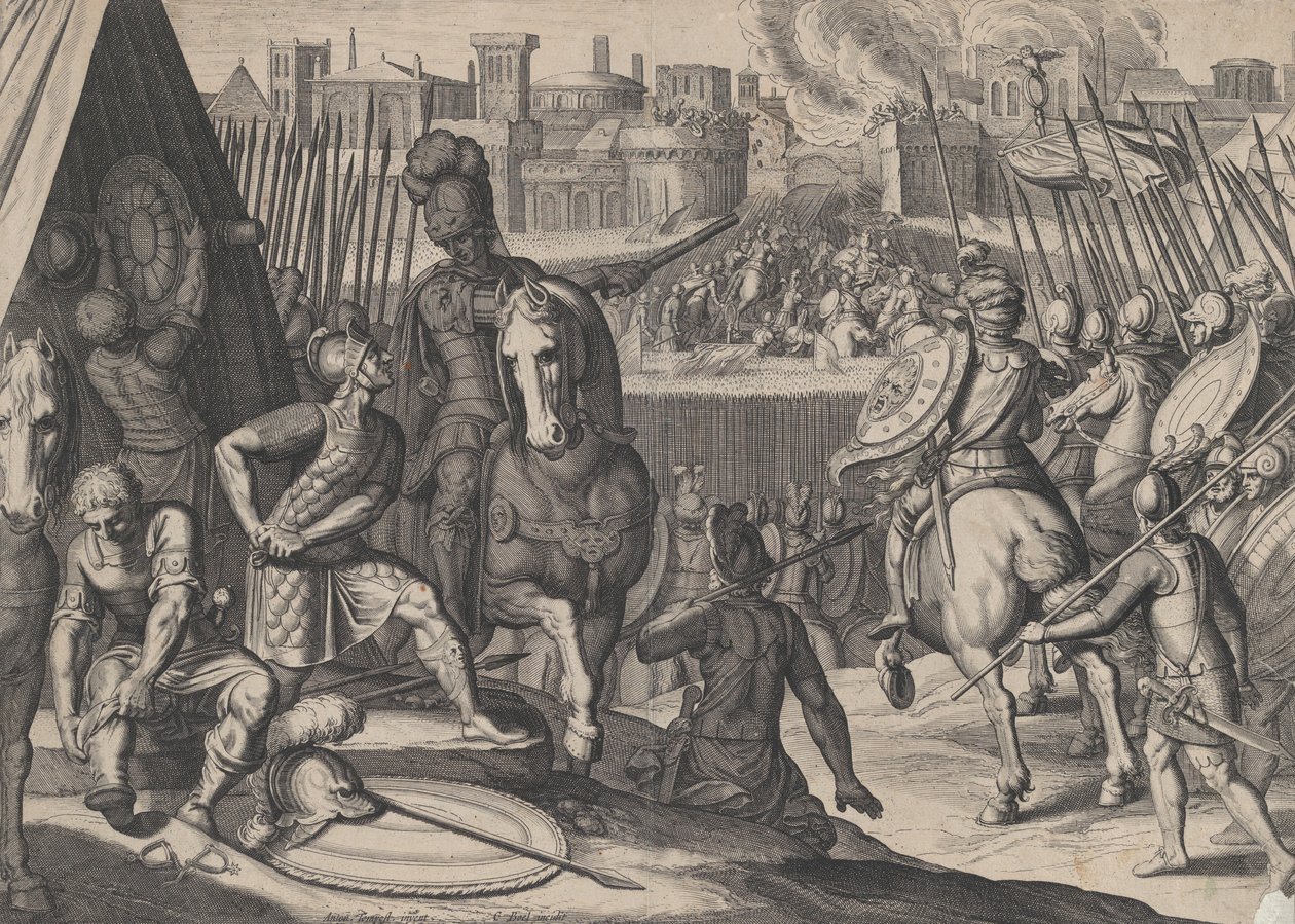 Płyta 2: Miasto Rzym zabrane przez konstabla Burbona, z Triumfów Karola V, 1614. autorstwa Cornelis Boel