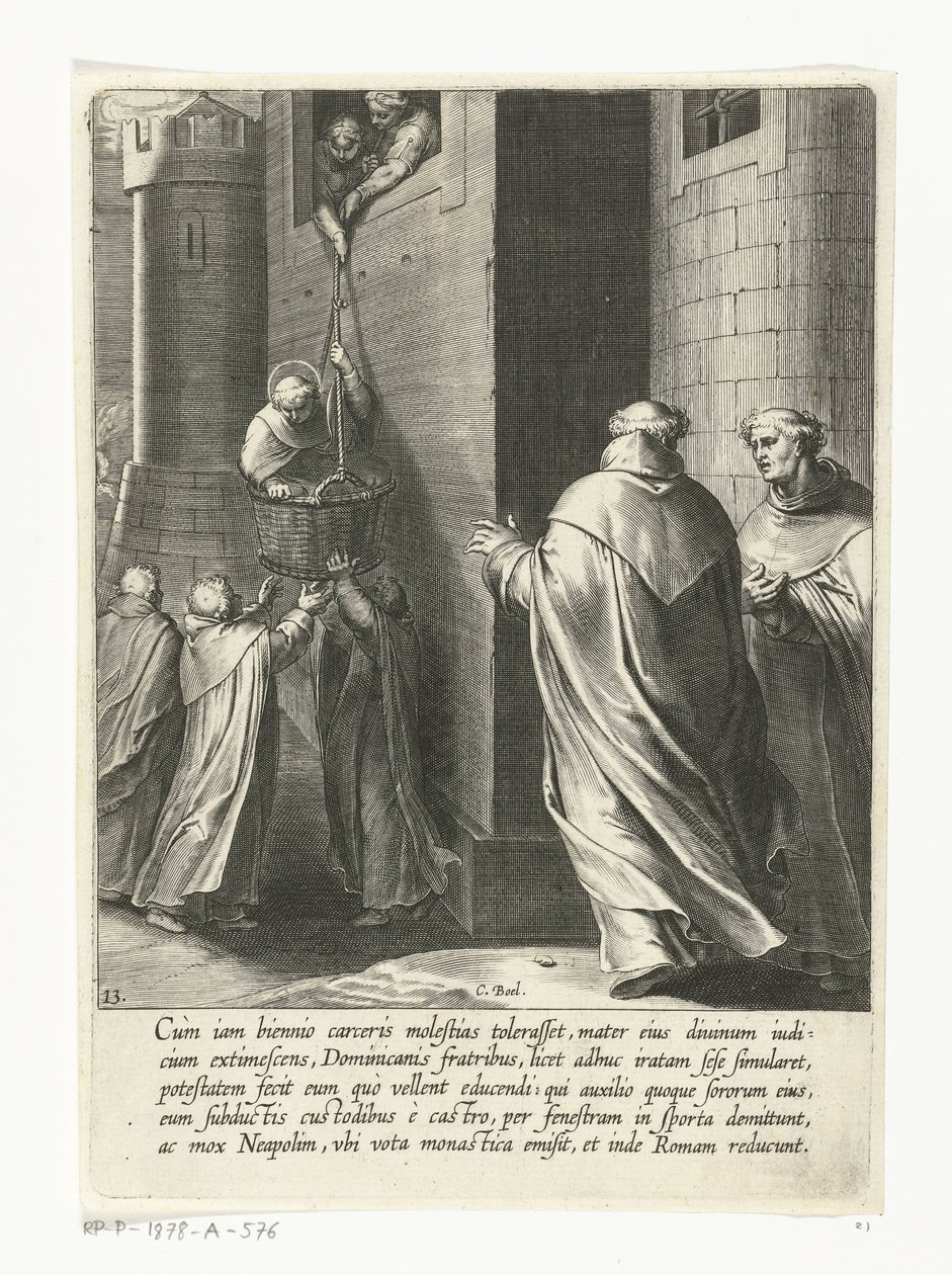 Thomas ucieka z więzienia Życie św. Tomasza z Akwinu (tytuł serii) autorstwa Cornelis Boel