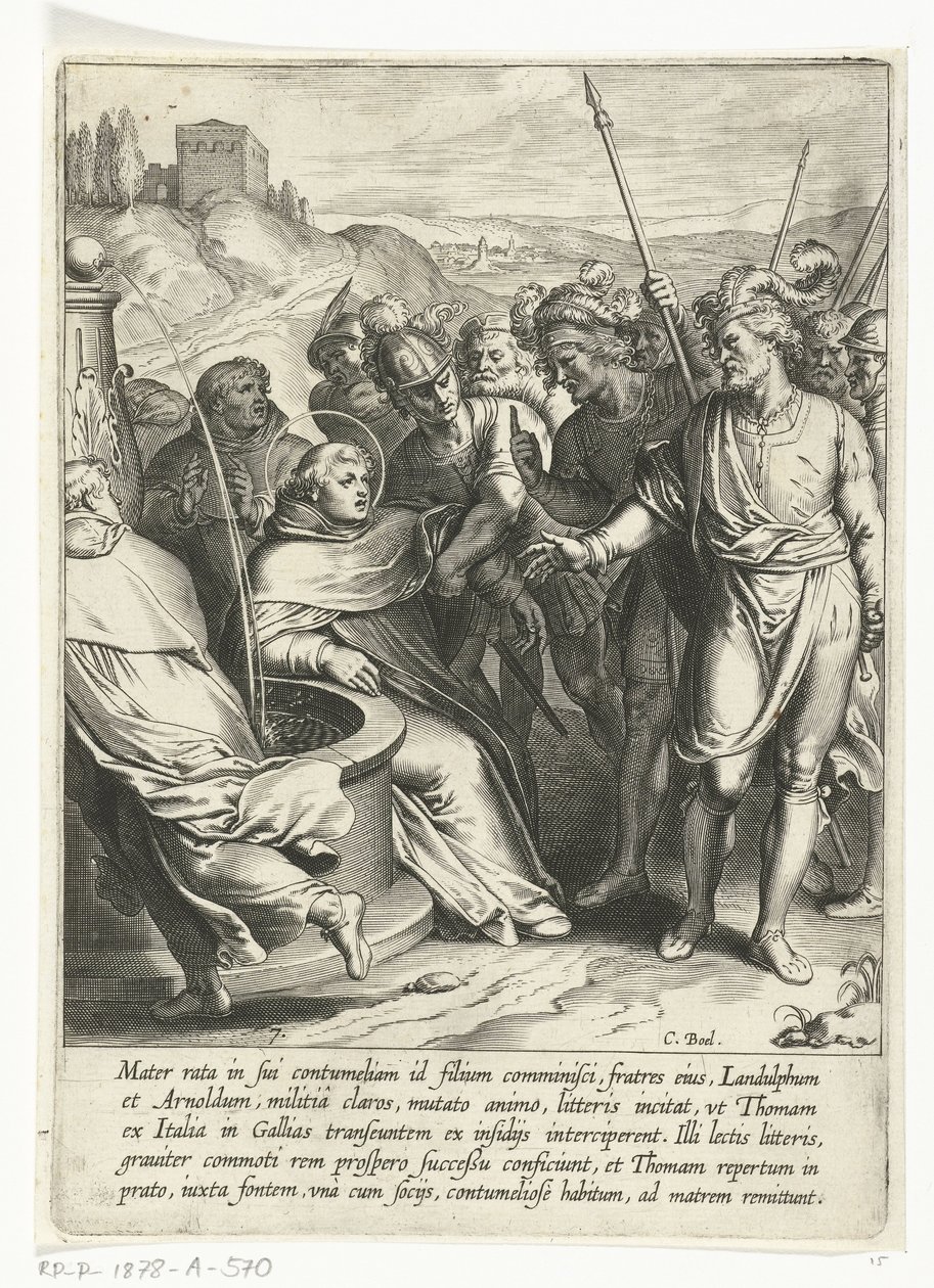 Thomas zostaje porwany przez swoich braci Życie św. Tomasza z Akwinu (tytuł serii) autorstwa Cornelis Boel