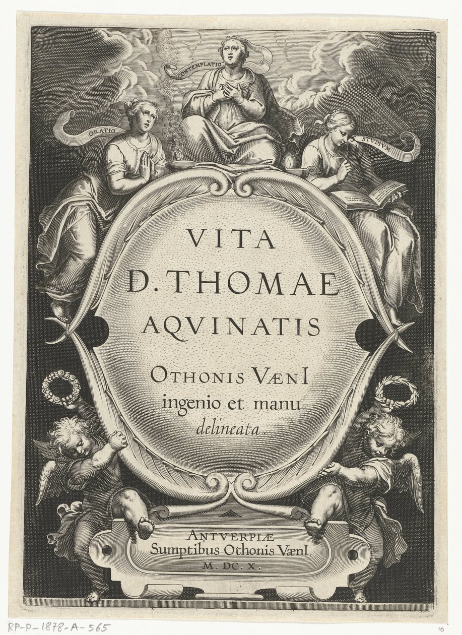 Druk tytułowy dla: Otto van Veen, Vita D. Thomae Aqvinatis, Antwerpia, 1610 Życie św. Tomasza z Akwinu (tytuł serii) autorstwa Cornelis Boel
