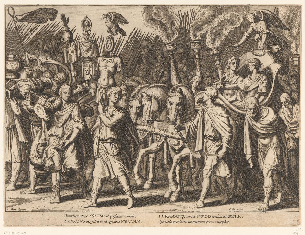 Zwycięski marsz Karola V i jego brata Ferdynanda I po wyzwoleniu Wiednia, 1529 Triumfy Karola V (tytuł serii) autorstwa Cornelis Boel