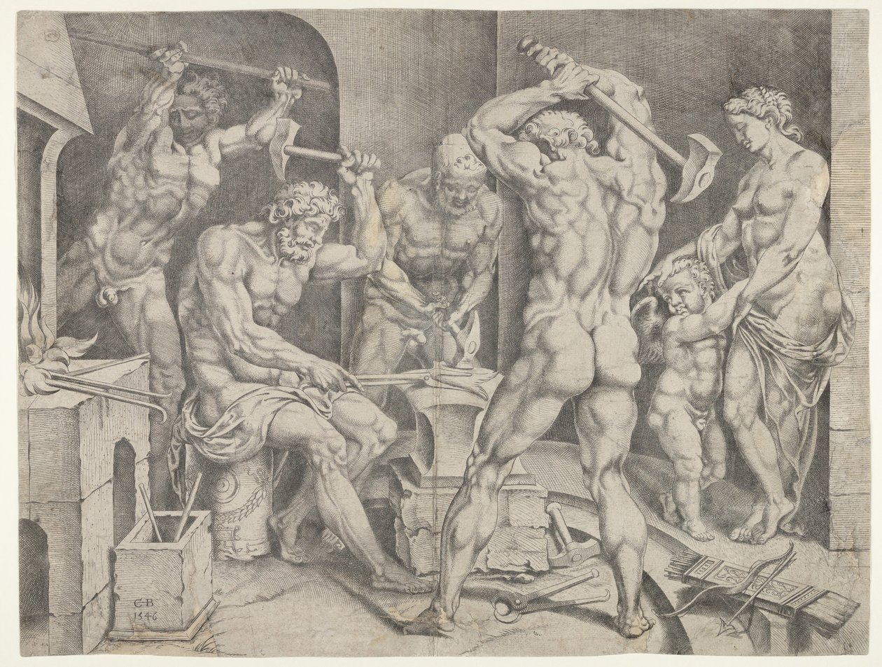 Kuźnia Wulkana, 1546. autorstwa Cornelis Bos