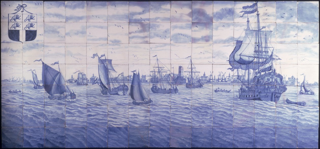 Panoramiczny widok na port w Rotterdamie, ok. 1700 (ceramika) autorstwa Cornelis Boumeester