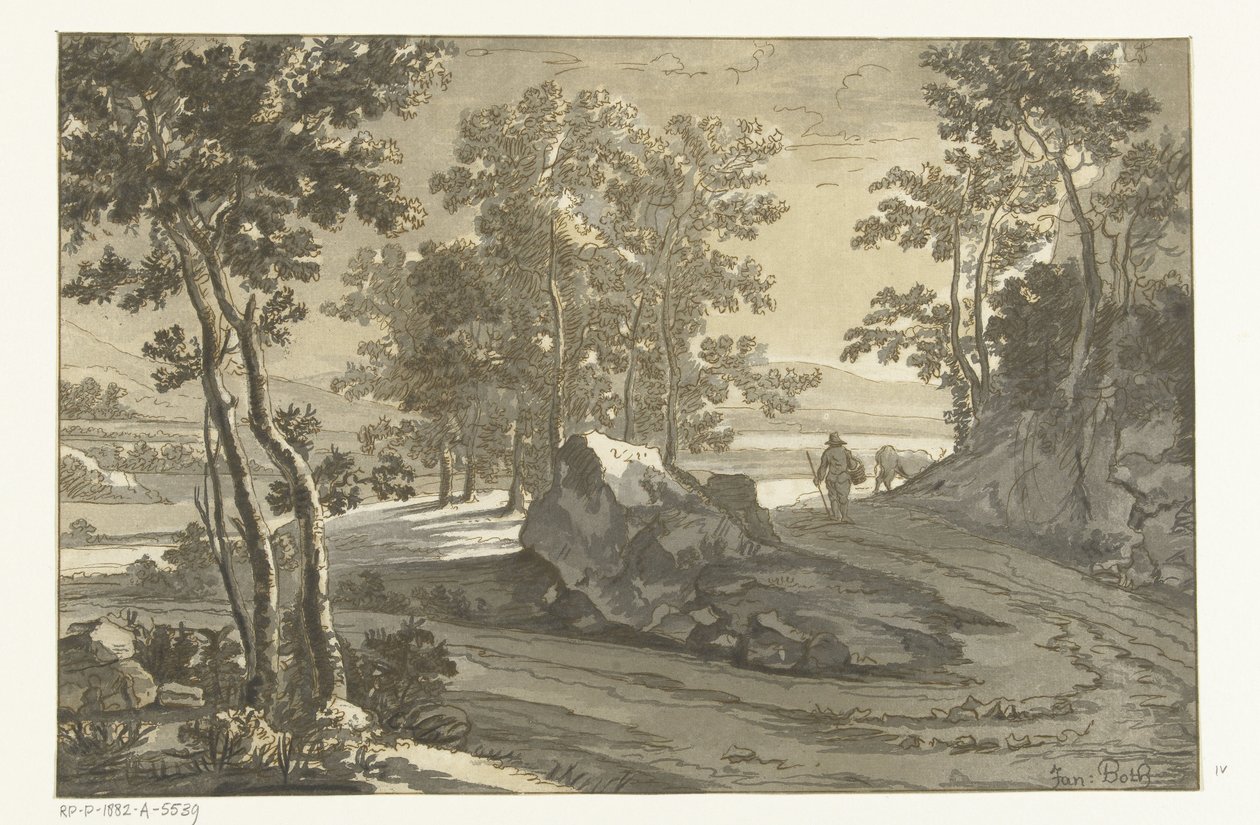 Zalesiony krajobraz z poganiaczem autorstwa Cornelis Brouwer