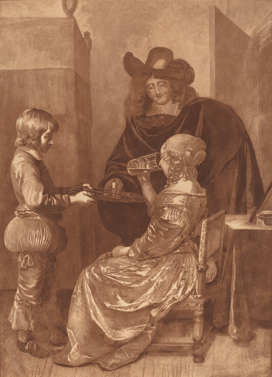 Cavalier and Lady with a Page, 1779, opublikowany 1781. autorstwa Cornelis Brouwer