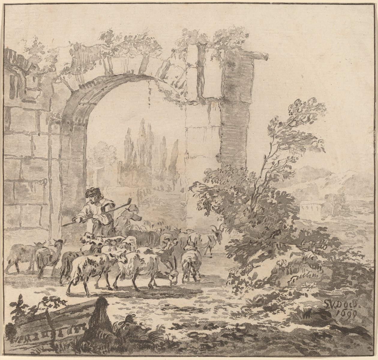 Stado kóz, 1781, opublikowane 1786. autorstwa Cornelis Brouwer