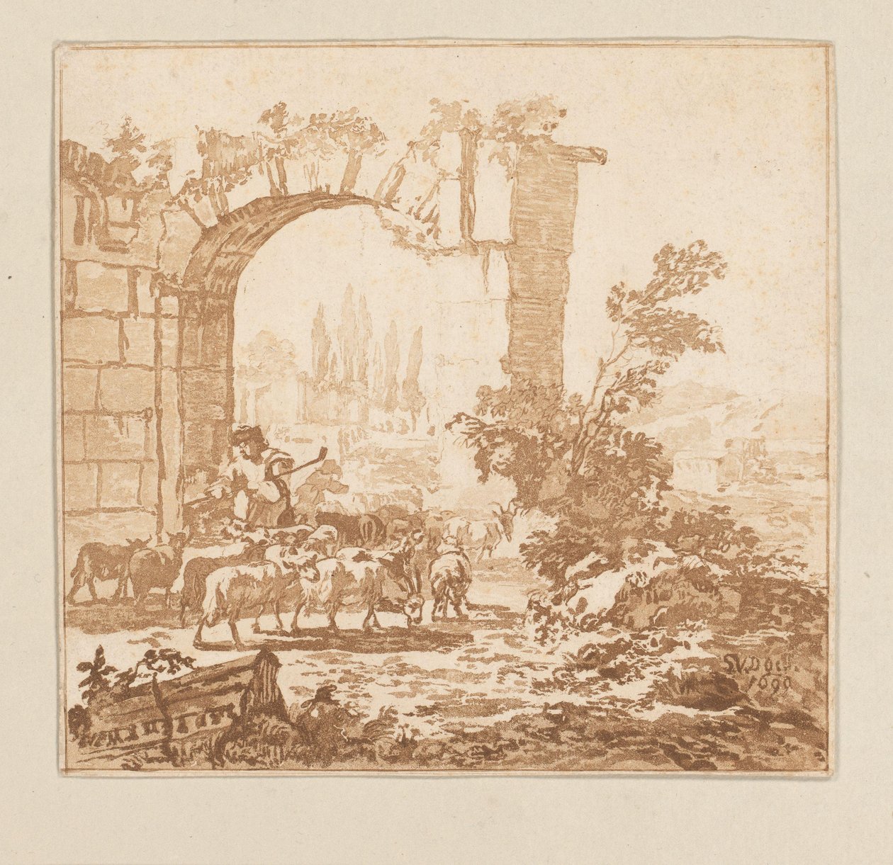 Stado kóz przy bramie autorstwa Cornelis Brouwer