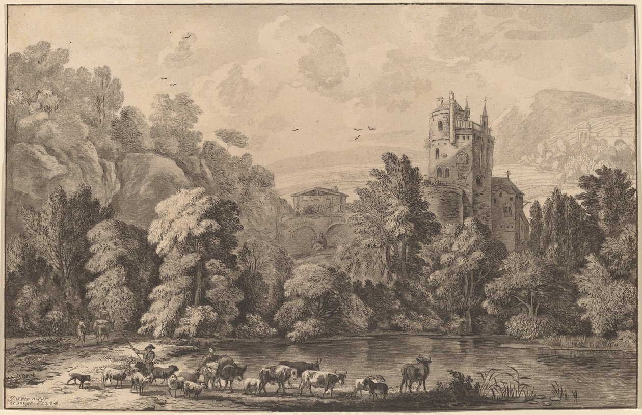 Dolina z wiekowym zamkiem, 1784, wydana 1786. autorstwa Cornelis Brouwer