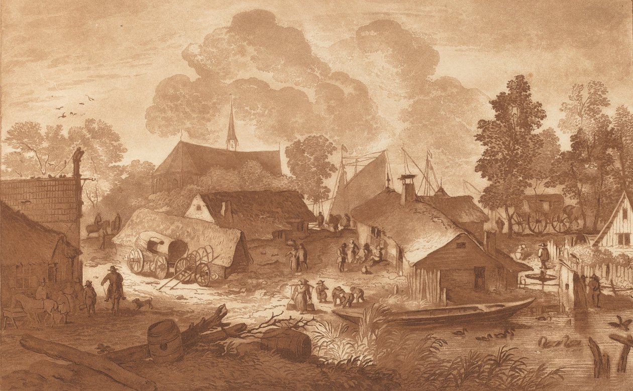 Wieś ze stawem, ok. godz. 1782. autorstwa Cornelis Brouwer