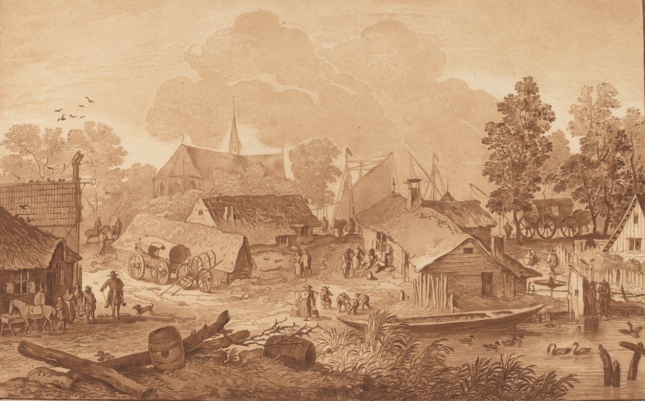 Wieś ze stawem, ok. godz. 1782. autorstwa Cornelis Brouwer