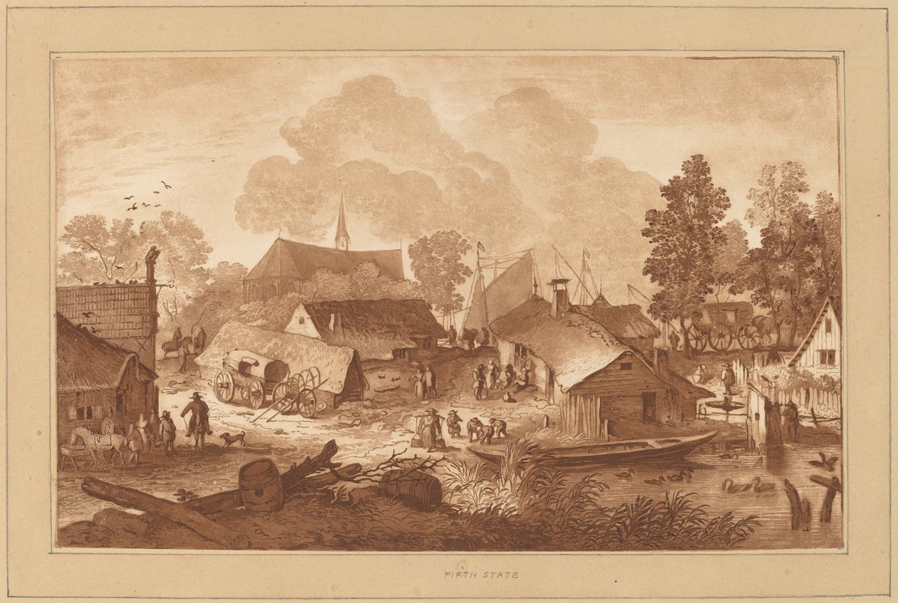Wieś ze stawem, ok. godz. 1782. autorstwa Cornelis Brouwer