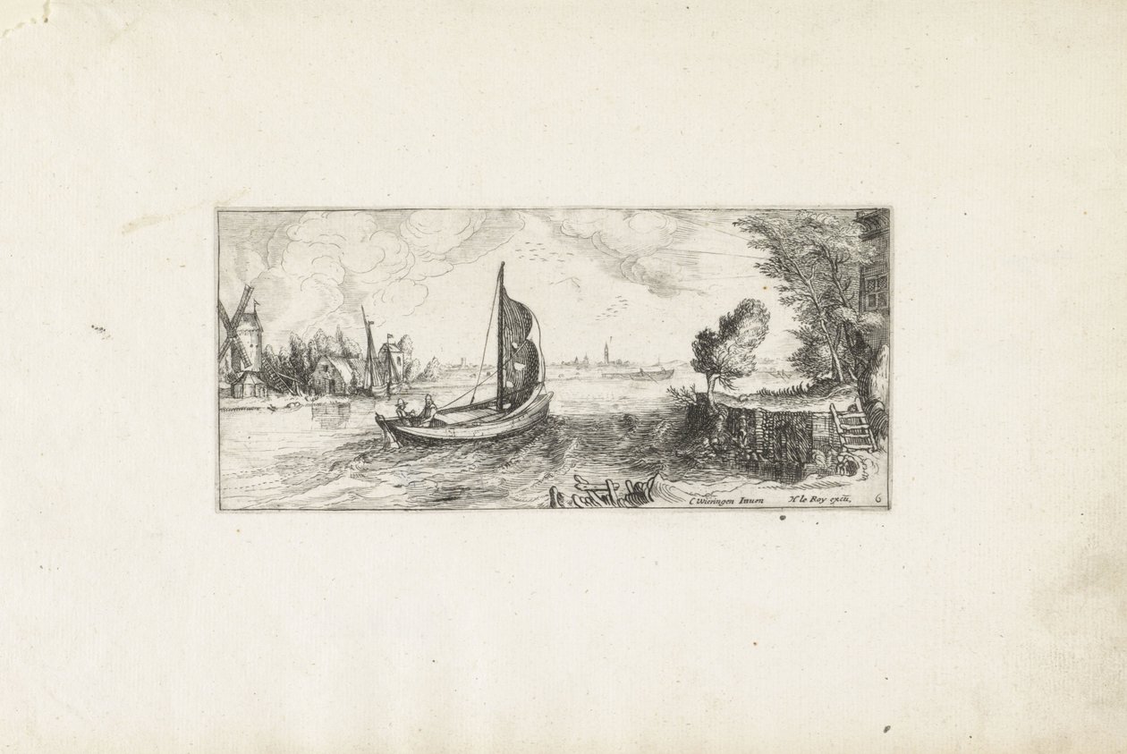 Łódź na rzece Krajobrazy (tytuł serii) autorstwa Cornelis Claesz van Wieringen (possibly)