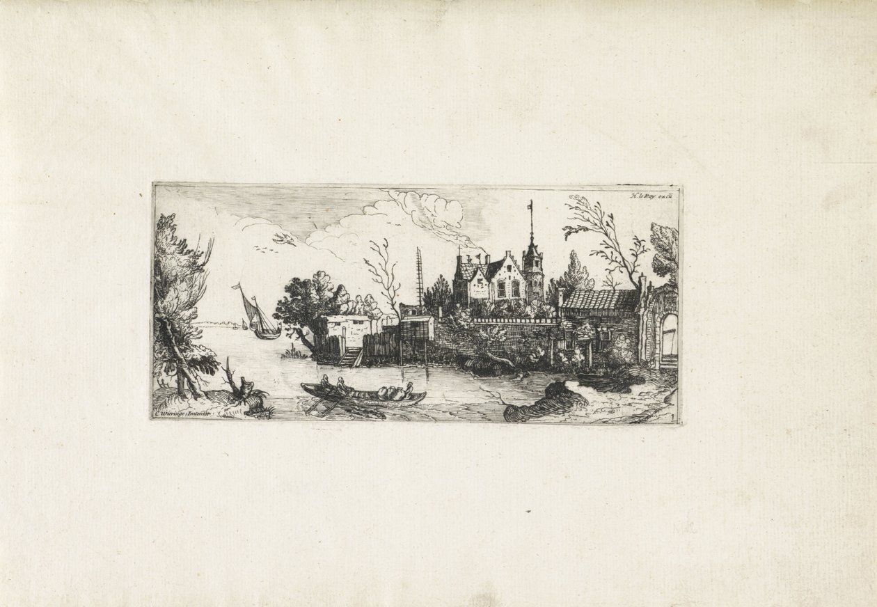 Krajobraz rzeki z łodzią wiosłową Krajobrazy (tytuł serii) autorstwa Cornelis Claesz van Wieringen (possibly)
