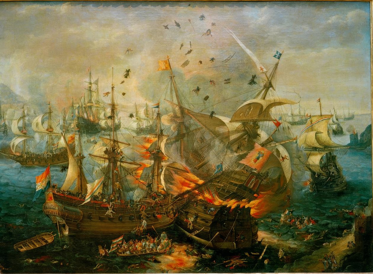 Wybuch hiszpańskiego okrętu admirała (...) autorstwa Cornelis Claesz  van Wieringen