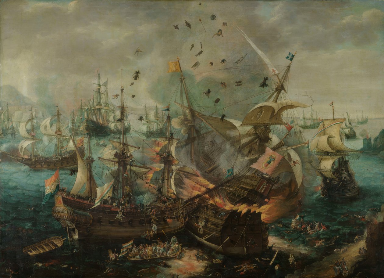 Wybuch hiszpańskiego statku admirała (...) autorstwa Cornelis Claesz  van Wieringen