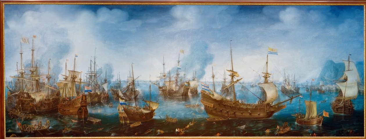 Bitwa pod Gibraltarem 25 kwietnia 1607 r. autorstwa Cornelis Claesz  van Wieringen
