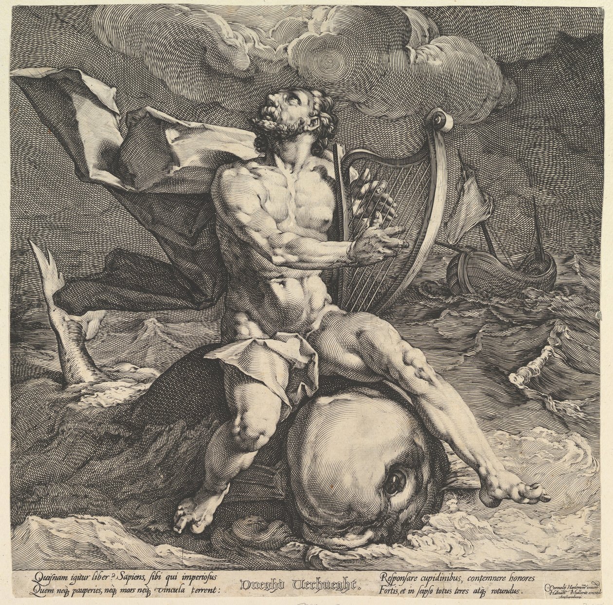 Arion na delfinie, ca. 1599 autorstwa Cornelis Cornelisz van Haarlem