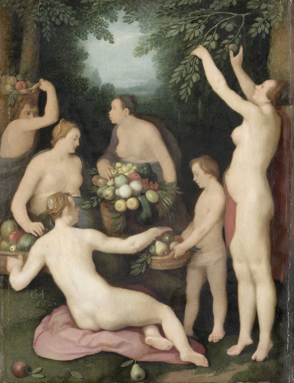 Pomona otrzymuje żniwo owoców autorstwa Cornelis Cornelisz. van Haarlem