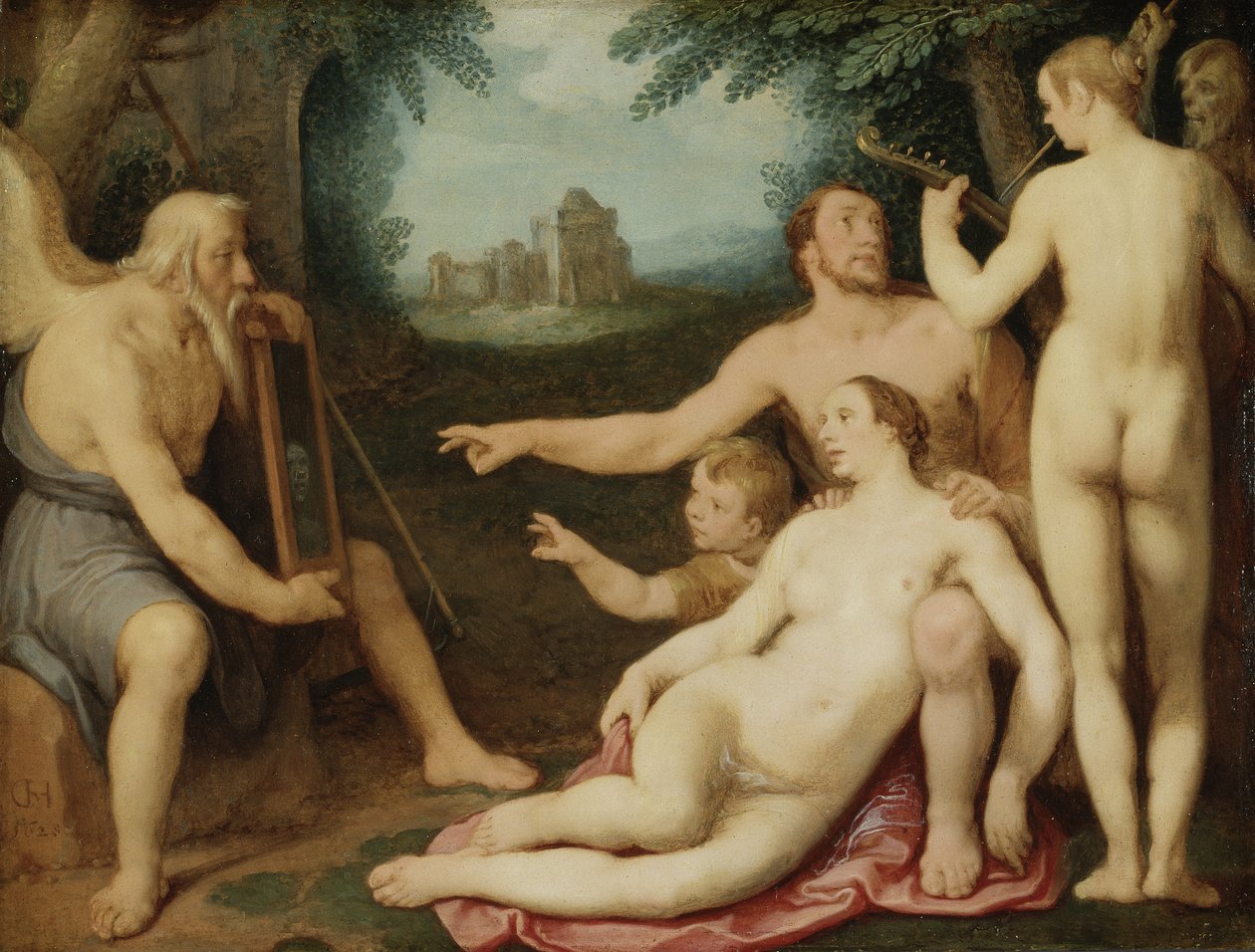 Zwierciadło czasu, 1628 (olej na miedzi) autorstwa Cornelis Cornelisz van Haarlem
