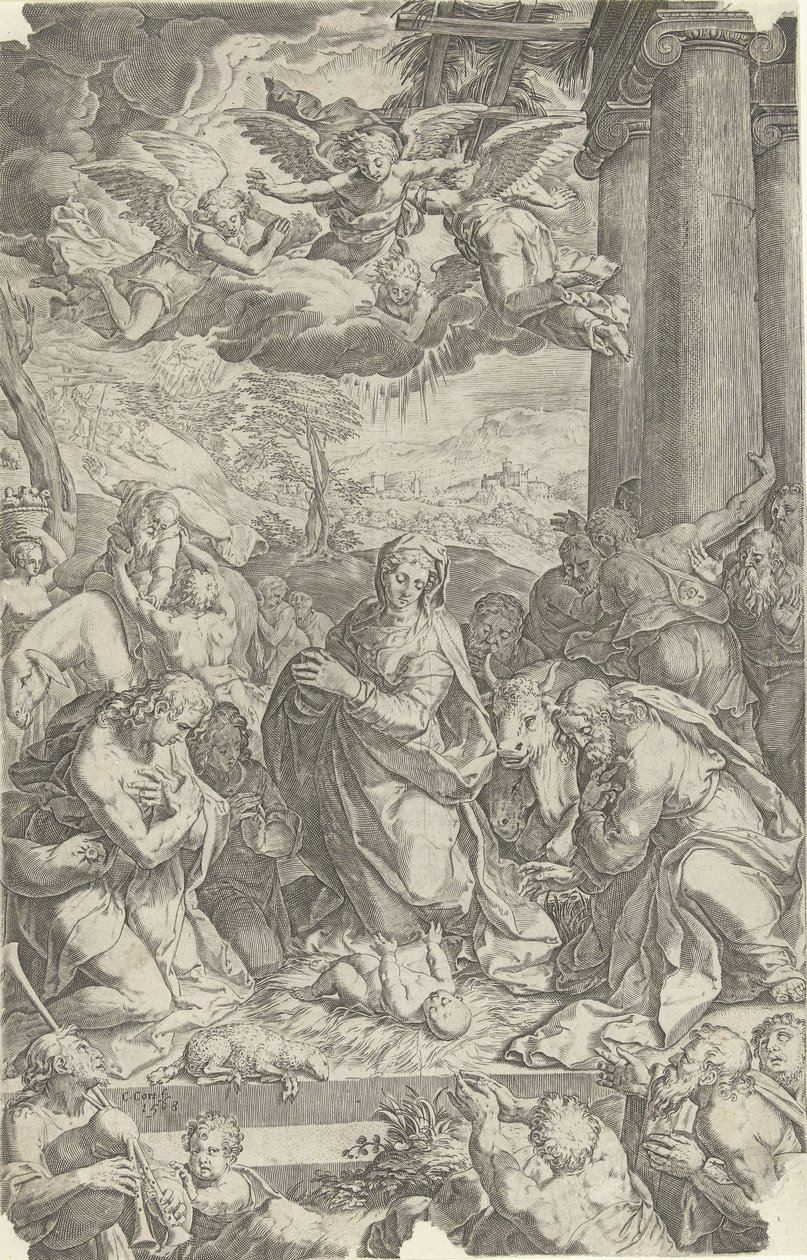 Adoracja pasterzy autorstwa Cornelis Cort