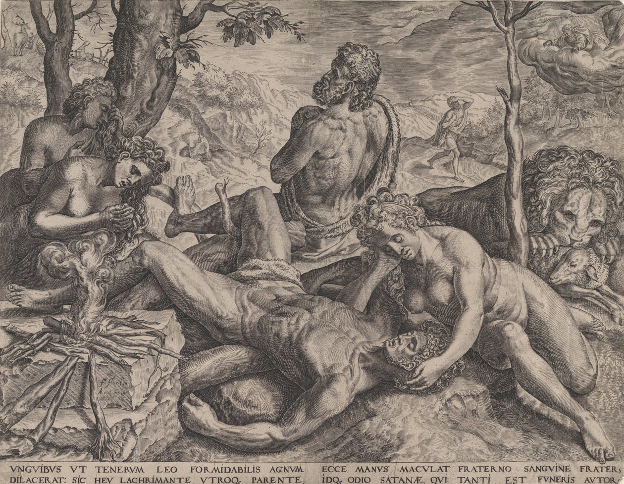 Adam i Ewa opłakujący śmierć Abla, 1564. autorstwa Cornelis Cort